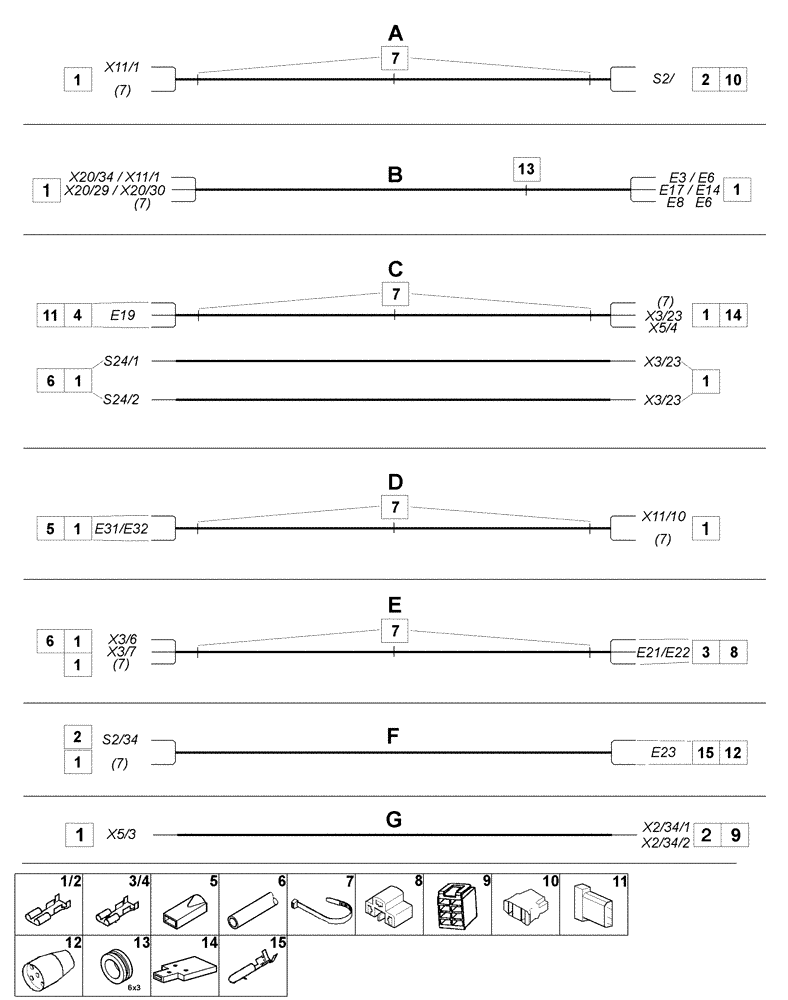 Схема запчастей Case IH C55 - (04-25[01]) - ELECTRIC CABLES - CAB ROOF (04) - ELECTRICAL SYSTEMS