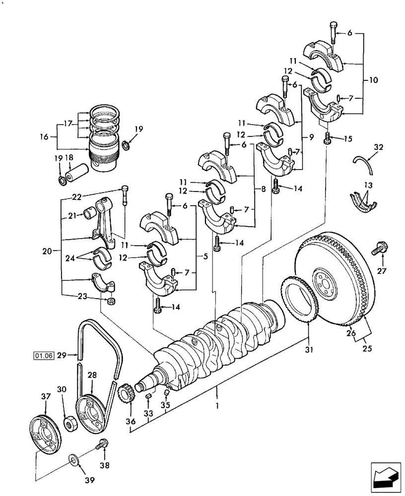 Схема запчастей Case IH FARMALL 55 - (01.04) - CRANKSHAFT & PISTONS (01) - ENGINE