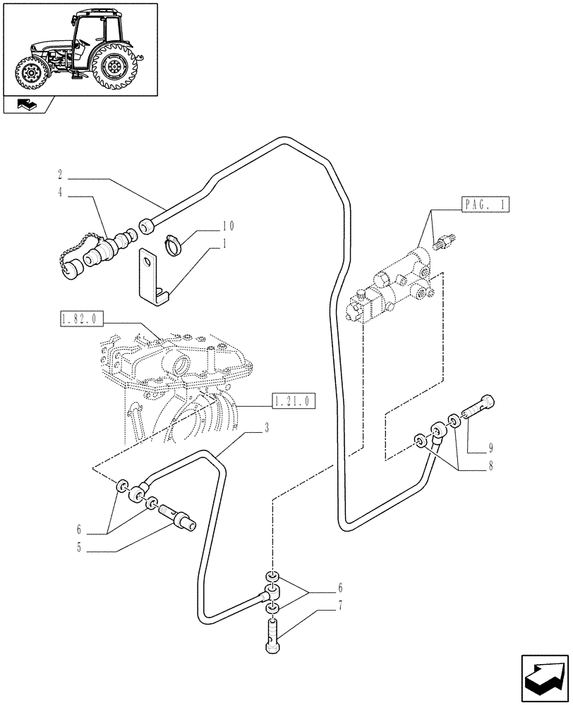 Схема запчастей Case IH FARMALL 95C - (1.82.713[02]) - HYDRAULIC TRAILER BRAKE - PIPES AND BRAKE VALVE (VAR.330370) (07) - HYDRAULIC SYSTEM