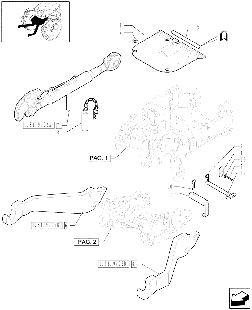 Схема запчастей Case IH MXU115 - (1.81.9/03[03]) - (VAR.558-559-562-563) FRONT HPL AND FRONT PTO WITH SHAFT WITH 6 SPLINES - IMPLEMENT ATTACHMENT (07) - HYDRAULIC SYSTEM