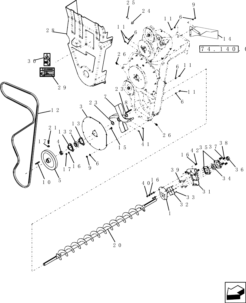 Схема запчастей Case IH 8010 - (74.140.09[01]) - TAILINGS DRIVE AND AUGER - 7010/8010 (74) - CLEANING