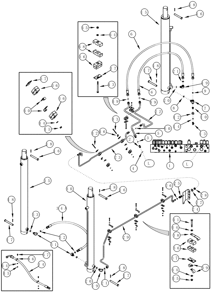 Схема запчастей Case IH CPX610 - (08-15) - BASKET LIFT CYLINDER SYSTEM (07) - HYDRAULICS