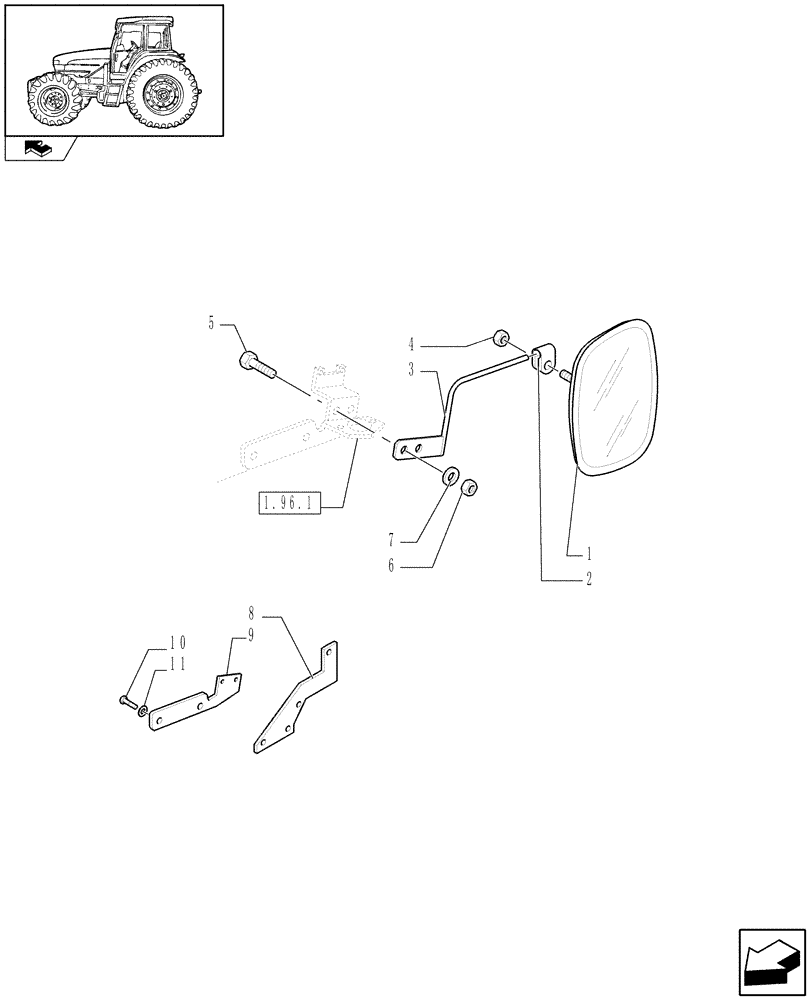 Схема запчастей Case IH FARMALL 105U - (1.93.6/02) - EXTERNAL MIRROR FOR TRAILER HITCH AND POWER TAKE OFF - W/CAB (VAR.330936-331936) (10) - OPERATORS PLATFORM/CAB