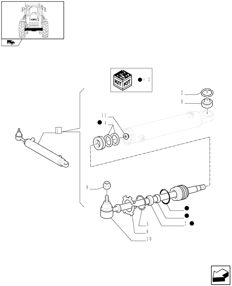 Схема запчастей Case IH FARMALL 90 - (1.41.0/ A[01]) - STEERING CONTROL CYLINDER - BREAKDOWN (04) - FRONT AXLE & STEERING