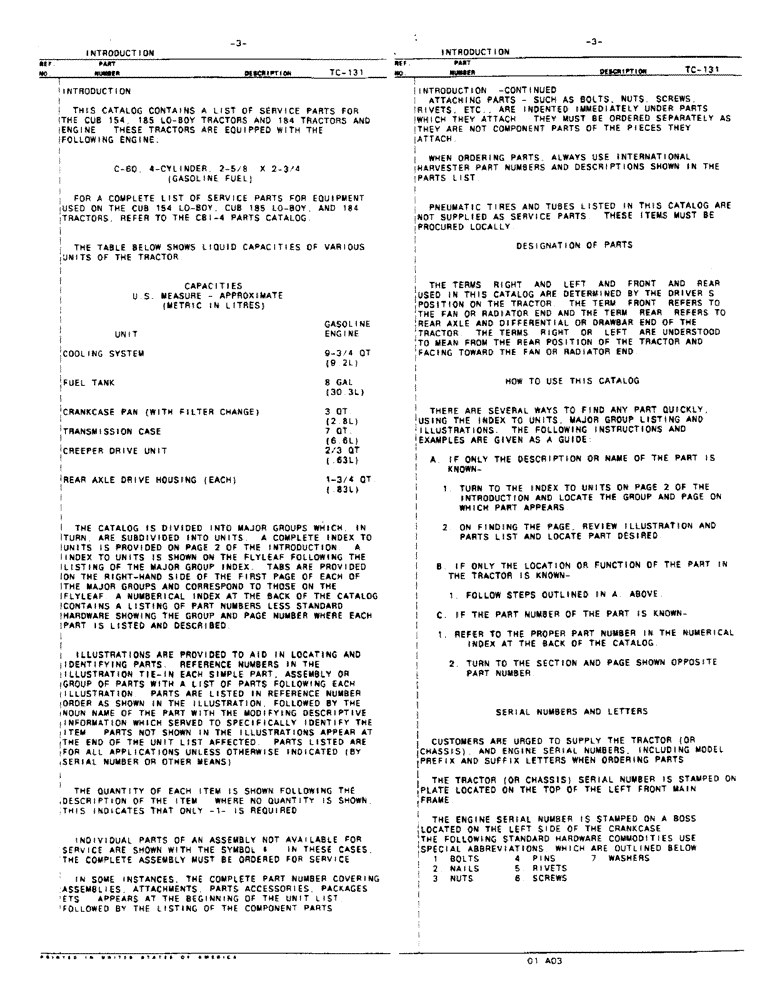 Схема запчастей Case IH 184 - (00-03) - INTRODUCTION - FLUID CAPACITIES AND SERIAL NUMBER LOCATIONS (00) - GENERAL