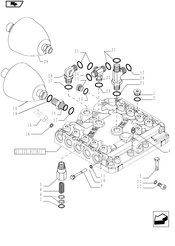 Схема запчастей Case IH MAGNUM 180 - (21.135.01[02]) - TRANSMISSION TOP COVER CONTROL VALVE RELATED PARTS, WITH POWERSHIFT TRANSMISSION (21) - TRANSMISSION