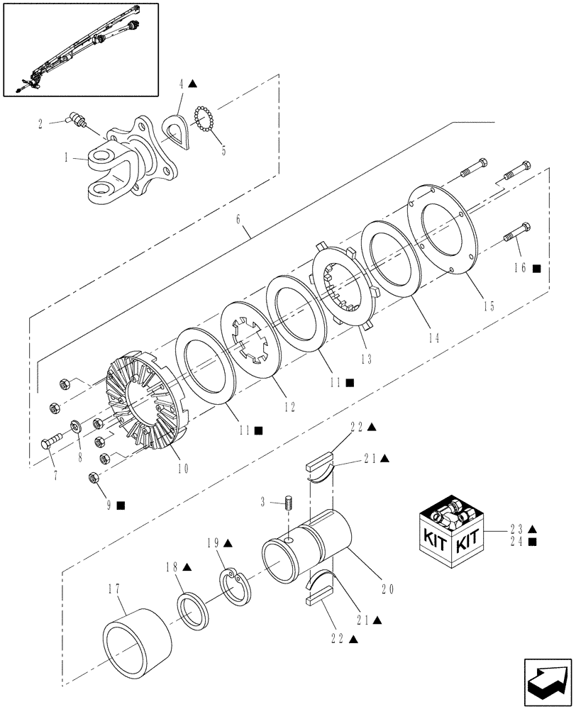 Схема запчастей Case IH DC162F - (01.05) - CLUTCH COMPONENTS - INTERMEDIATE PTO (01) - PTO DRIVE SHAFT