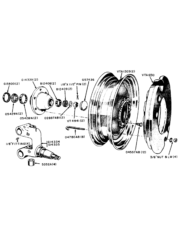 Схема запчастей Case IH 300-SERIES - (141) - FRONT WHEEL, HUB AND SPINDLE, HEAVY DUTY FOR 300-310 UTILITY (06) - POWER TRAIN