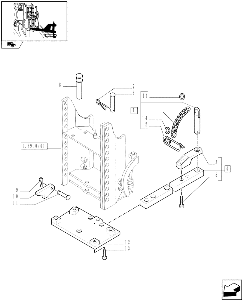 Схема запчастей Case IH FARMALL 95N - (1.89.0/07) - SWINGING DRAWBAR (29MM) (VAR.333913) (09) - IMPLEMENT LIFT