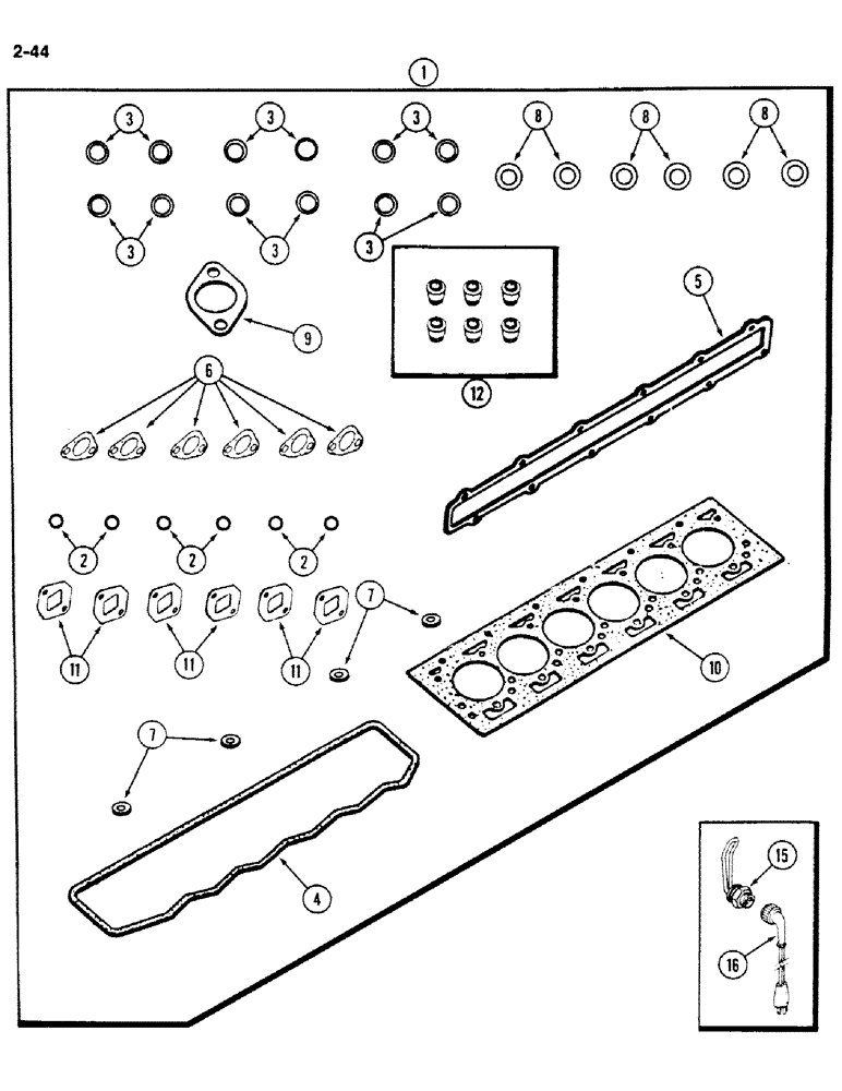 Схема запчастей Case IH 1620 - (2-044) - GASKET KITS, D358 DIESEL ENGINE, REPLACEMENT ENGINE ASSEMBLY, ENGINE SHORT BLOCK ASSEMBLY (01) - ENGINE