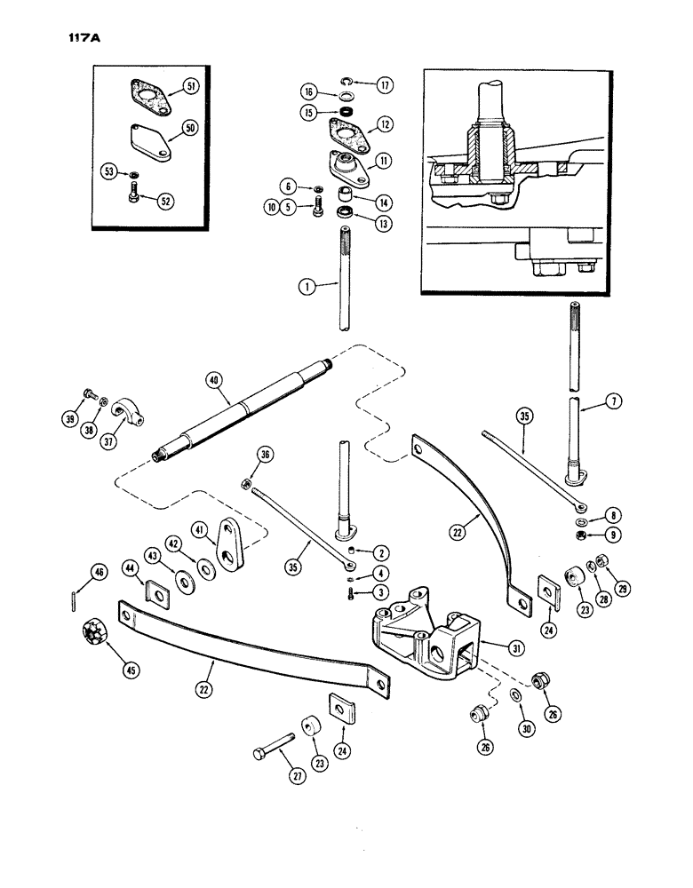 Схема запчастей Case IH 1030 - (117A) - DRAFT-O-MATIC LOWER SENSING LINKAGE, USED PRIOR TO TRANSMISSION SERIAL NUMBER 2221982 (06) - POWER TRAIN