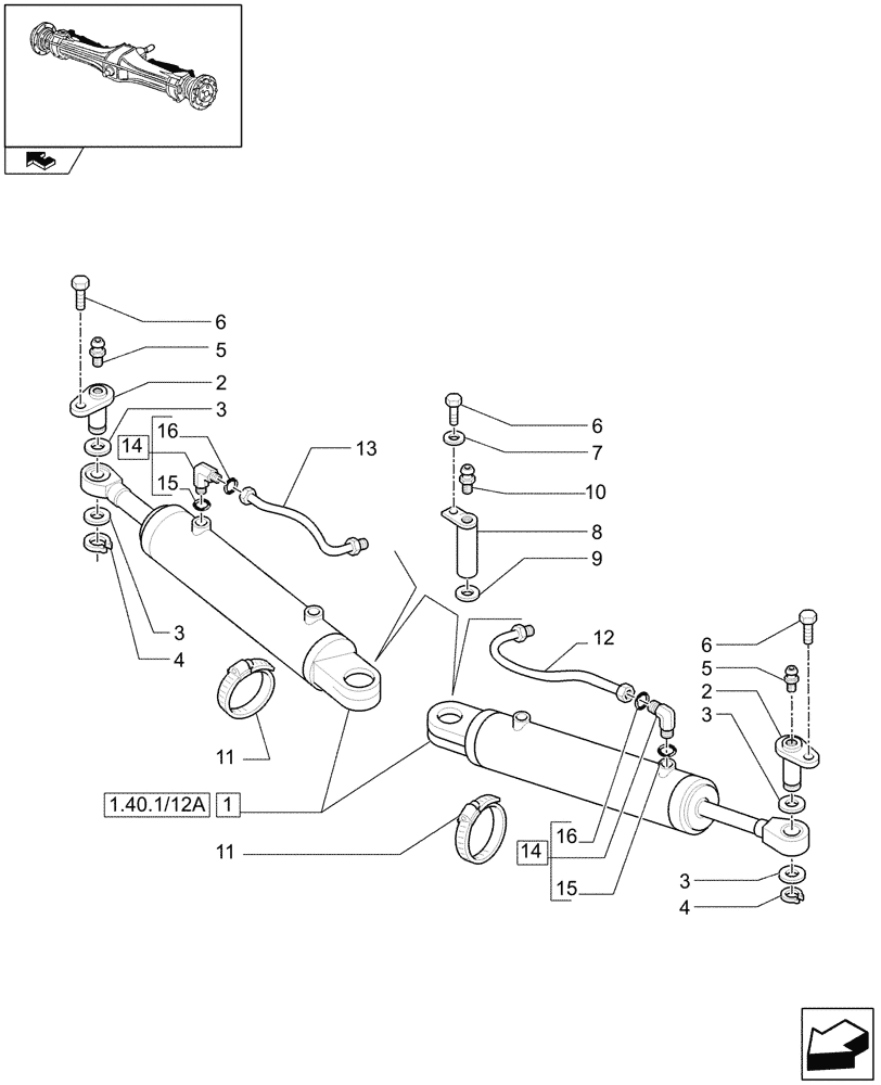 Схема запчастей Case IH PUMA 125 - (1.40.5/12) - (CL.4) FRONT AXLE W/MULTI-PLATE DIFF. LOCK, ST. SENSOR AND BRAKES - CYLINDERS (VAR.330426) (04) - FRONT AXLE & STEERING