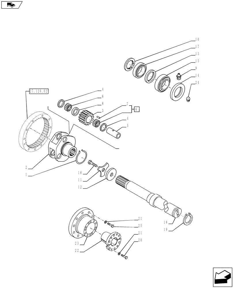 Схема запчастей Case IH PUMA 170 - (27.120.03) - BAR AXLE 112" AND 119" - GEARS AND SHAFT (VAR.728181-729181 / 743605; VAR.720431-728431 / 743604) (27) - REAR AXLE SYSTEM