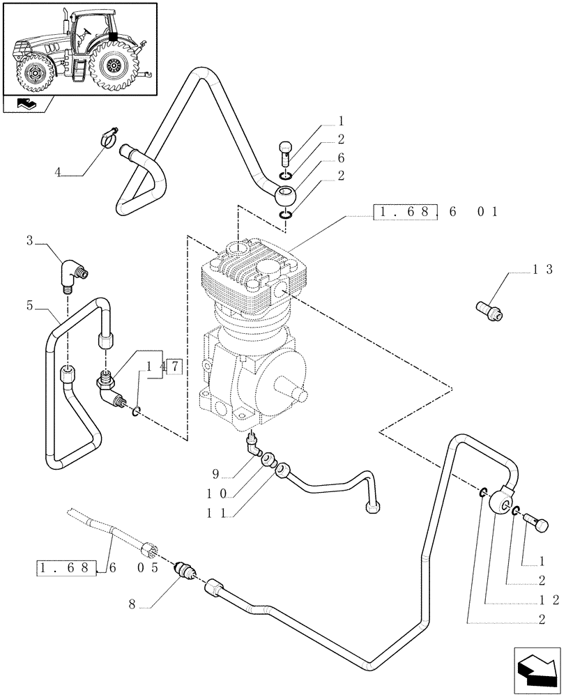 Схема запчастей Case IH PUMA 140 - (1.68.6[03]) - PNEUMATIC TRAILER BRAKE - PIPES (VAR.332727-332737-332739) (05) - REAR AXLE