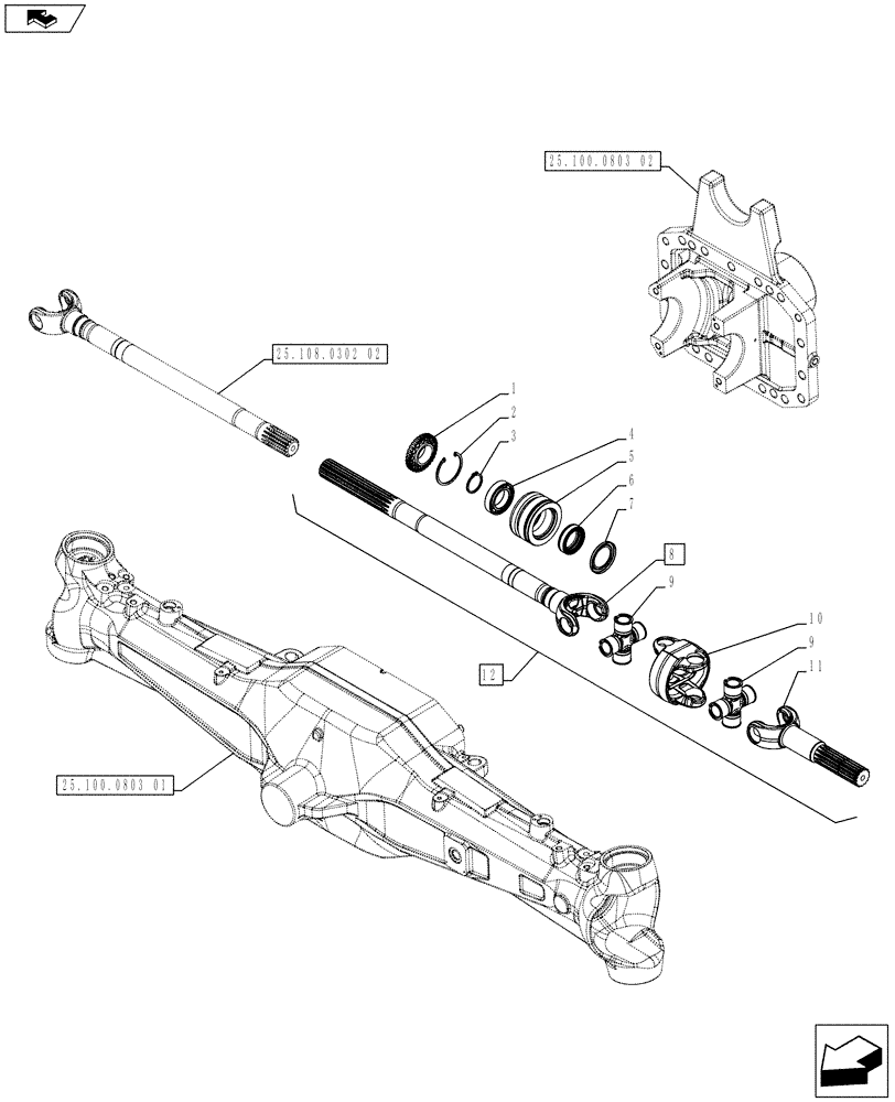 Схема запчастей Case IH PUMA 230 - (25.108.0302[01]) - ABS SYSTEM - 4WD FRONT AXLE WITH SUSPENSION AND BRAKES - AXLE SHAFT ARTICULATED (VAR.743964) (25) - FRONT AXLE SYSTEM