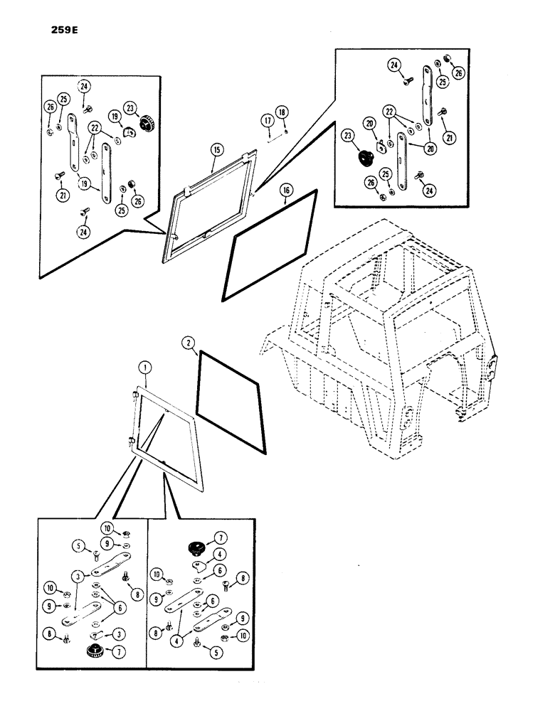 Схема запчастей Case IH 1070 - (259E) - CAB, WINDOWS, HINSON (09) - CHASSIS/ATTACHMENTS