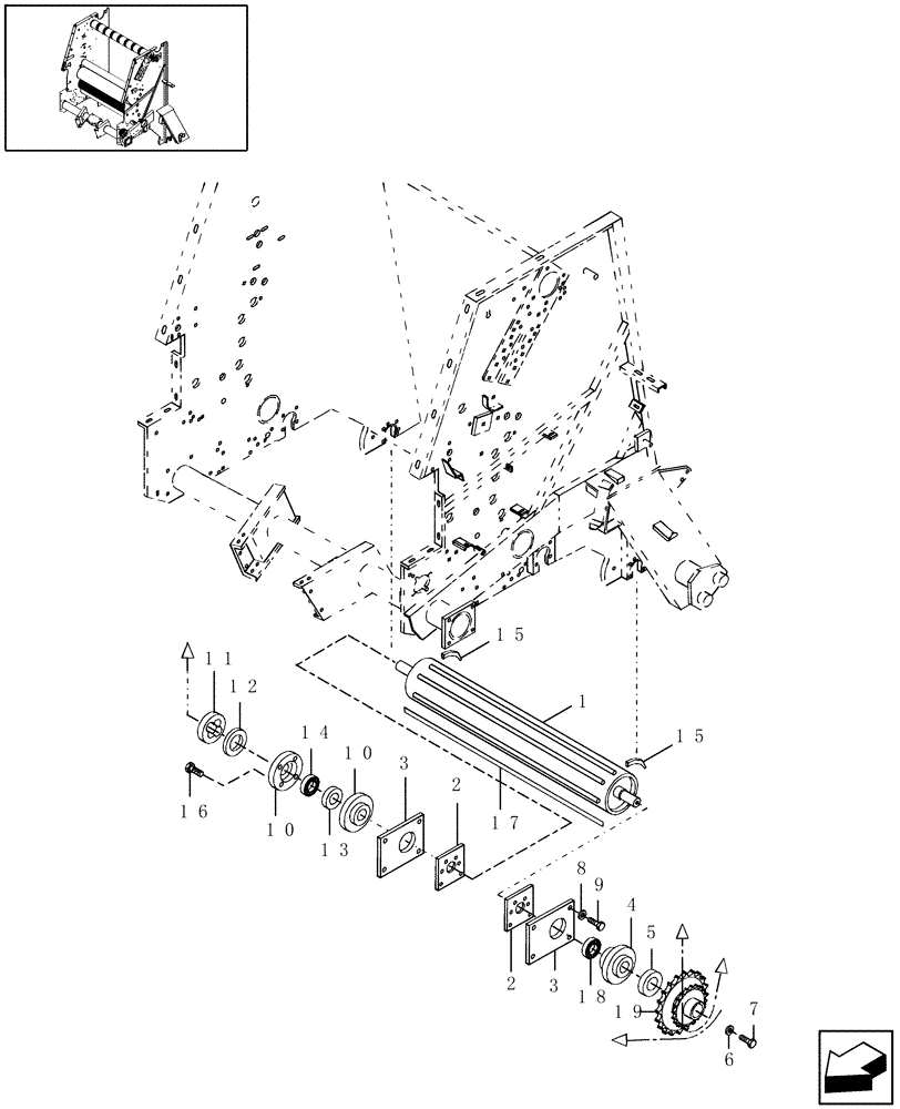 Схема запчастей Case IH RBX451 - (014) - FLOOR ROLLER (62) - PRESSING - BALE FORMATION