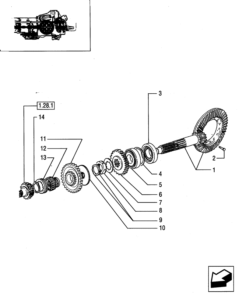 Схема запчастей Case IH JX95 - (1.32.1[09]) - CENTRAL REDUCTION GEARS - BEVEL GEAR PAIR AND DRIVEN GEARS (03) - TRANSMISSION