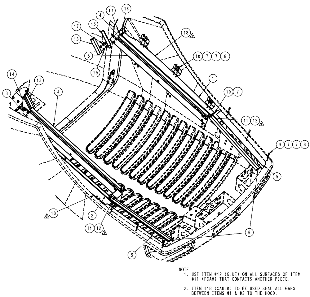 Схема запчастей Case IH TITAN 3020 - (04-020) - BAFFLE GROUP, HOOD/AIR SCREEN/RADIATOR Frame & Suspension