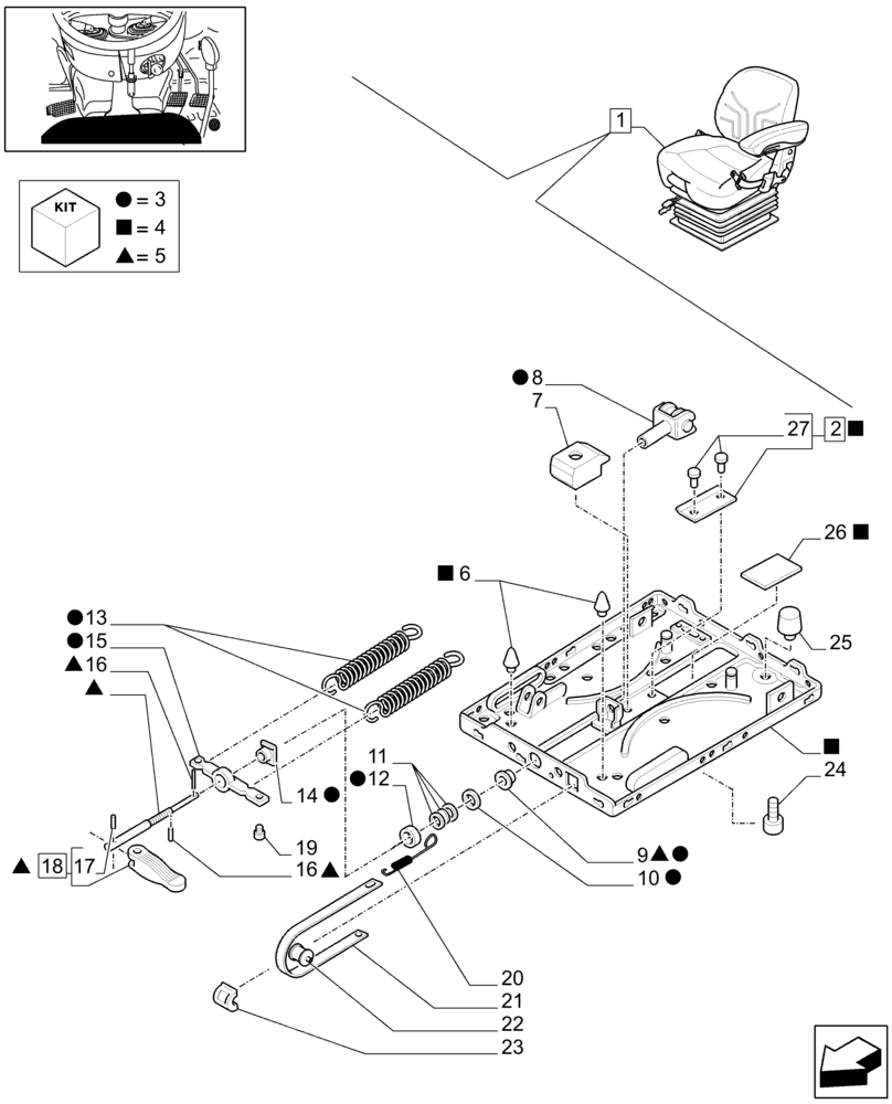 Схема запчастей Case IH MAXXUM 120 - (1.93.3/ N[05]) - DELUXE SEAT WITH MECHANICAL SUSPENSION, BELT AND SWITCH - BREAKDOWN - C7342 (10) - OPERATORS PLATFORM/CAB