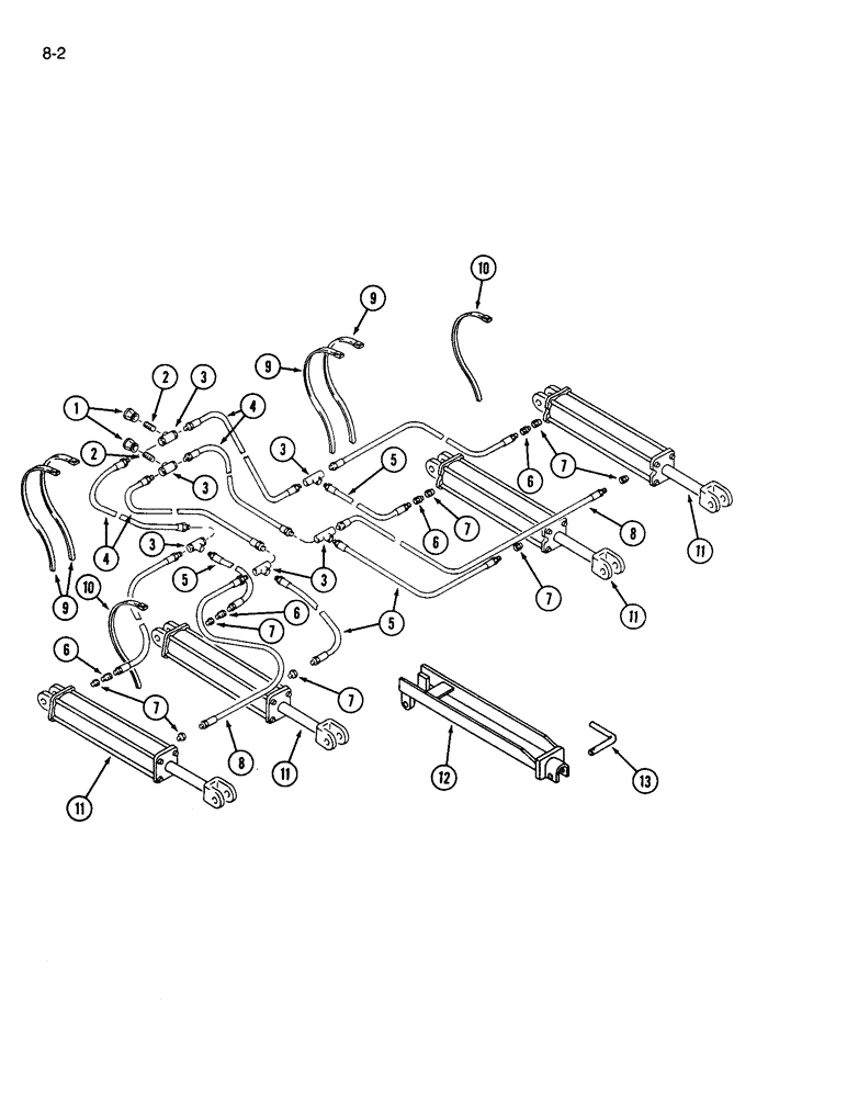 Схема запчастей Case IH 365 - (8-02) - HYDRAULIC CIRCUIT, DEPTH CONTROL, FOLDING FRAME, MACHINES BUILT PRIOR TO P.I.N. 10371 (08) - HYDRAULICS