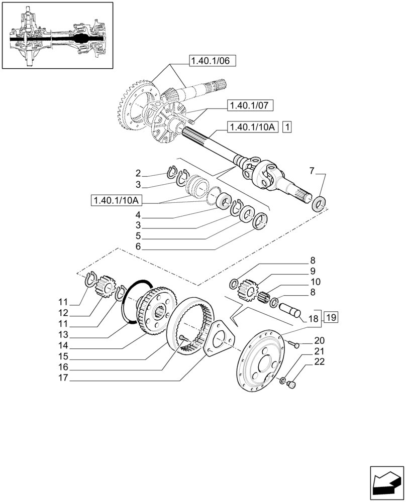 Схема запчастей Case IH MAXXUM 100 - (1.40. 1/10[01]) - 4WD (CL.3) FRONT AXLE WITH DOG CLUTCH - PROPELLER SHAFT AND EPICYCLIC GEAR TRAIN - C6449 (STANDARD (04) - FRONT AXLE & STEERING