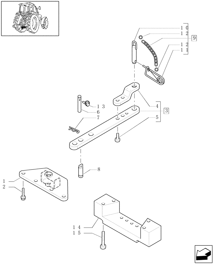 Схема запчастей Case IH MXU130 - (1.89.0/03) - (VAR.913) DRAWBAR FOR SLIDING SUPPORT - (ITALY) (09) - IMPLEMENT LIFT