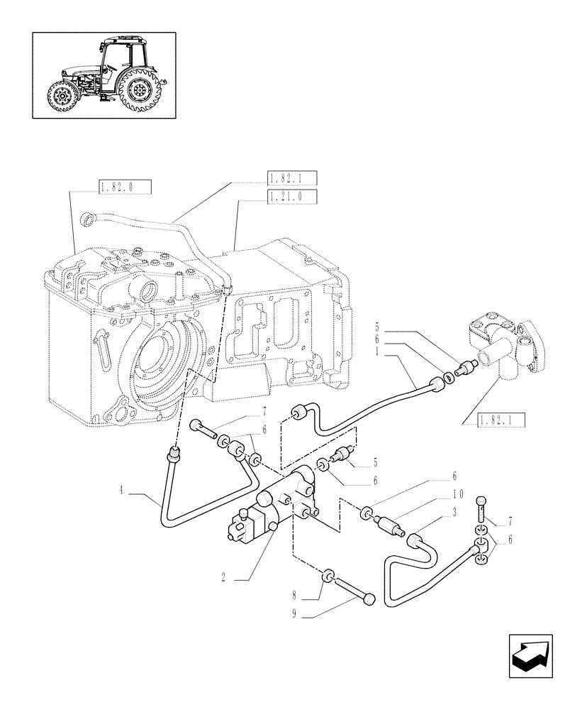 Схема запчастей Case IH JX1085C - (1.82.715[01]) - (VAR.373) TRAILER BRAKE VALVE (FRANCE) FOR FRONT HPL W/ELECTRIC CONTROL - PIPES (07) - HYDRAULIC SYSTEM