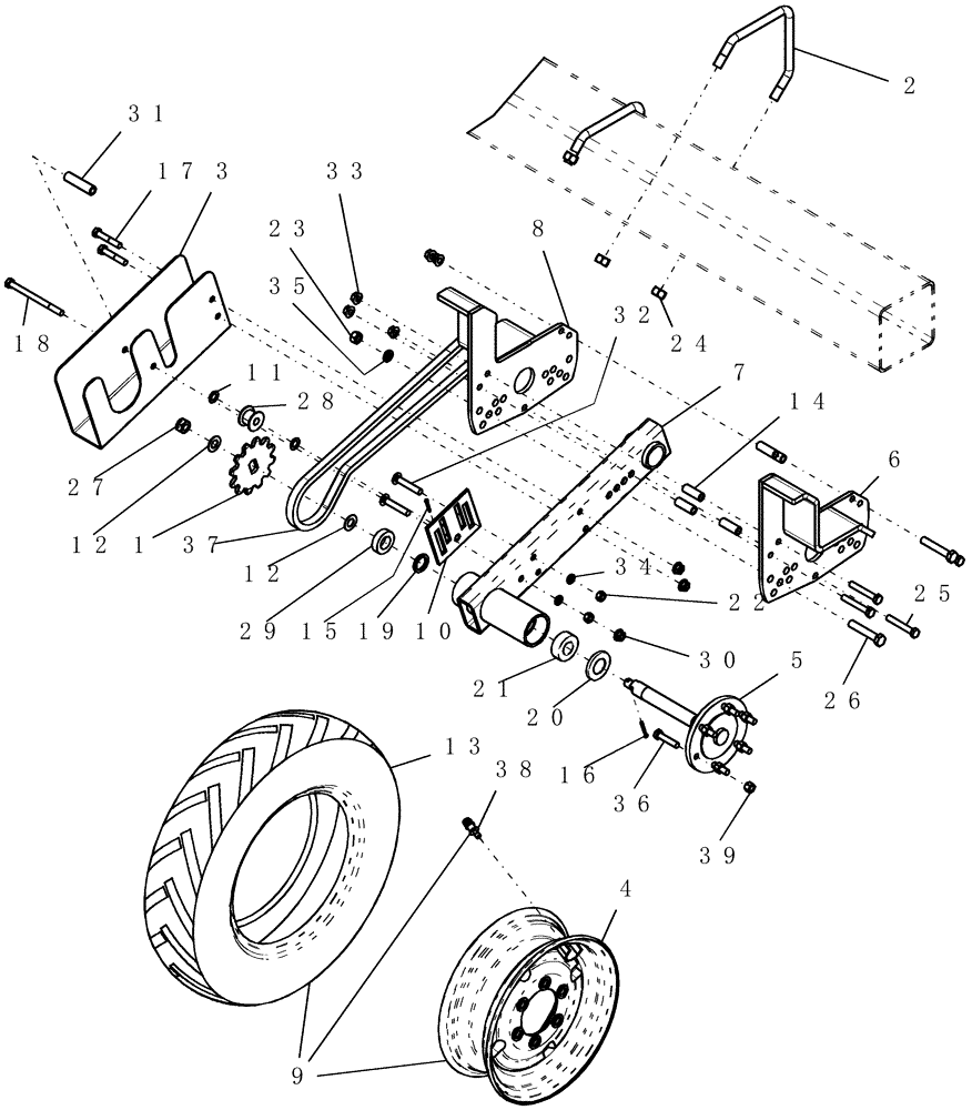 Схема запчастей Case IH 1200 - (D.20.B[02]) - CARRYING WHEELS - SINGLE ARM, REVERSIBLE RIGID MOUNTED AND STACKER (ASN CBJ036114) D - Travel