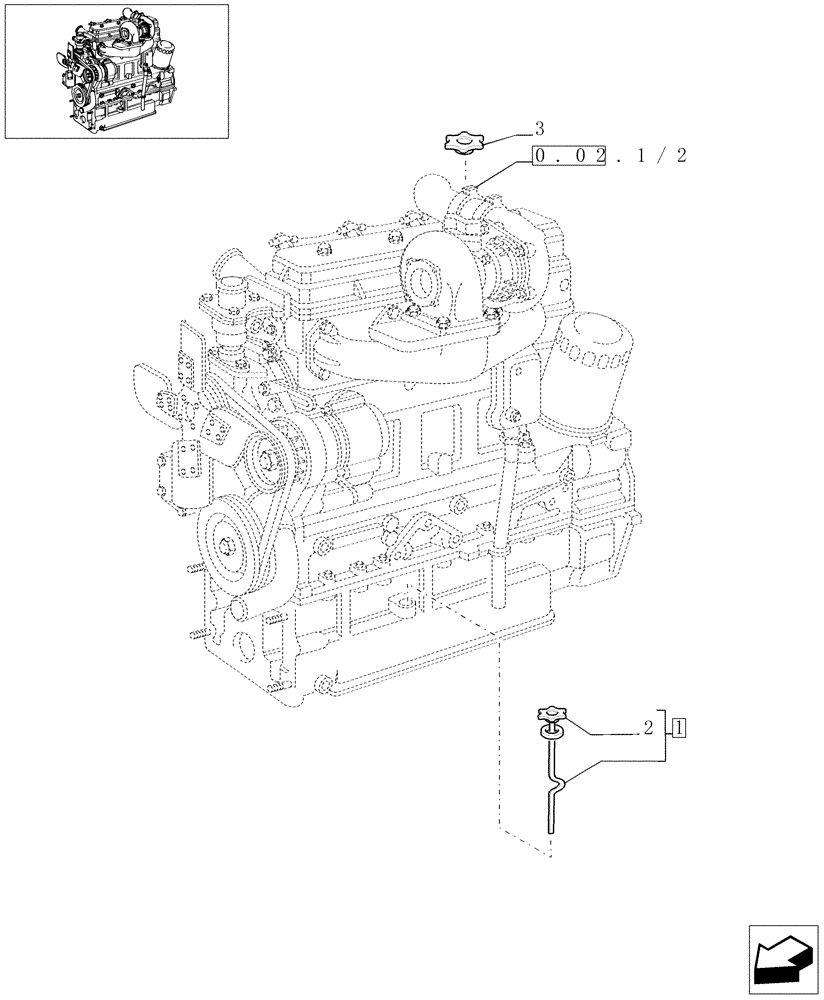 Схема запчастей Case IH JX95 - (0.27.0/02) - OIL LEVEL INDICATOR & FILL CAP (01) - ENGINE