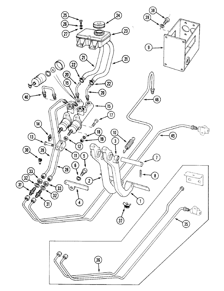 Схема запчастей Case IH 1394 - (7-286) - BRAKE PEDALS AND MASTER CYLINDERS, TRACTORS WITH CAB P.I.N. 11504378 AND AFTER (07) - BRAKES