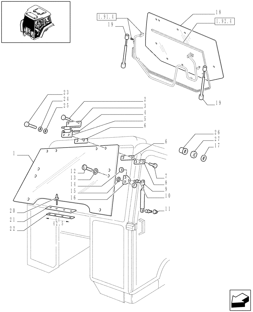 Схема запчастей Case IH JX1100U - (1.92.3/01[01]) - (VAR.640) HINGED WINDSHIELD - FASTENERS (10) - OPERATORS PLATFORM/CAB