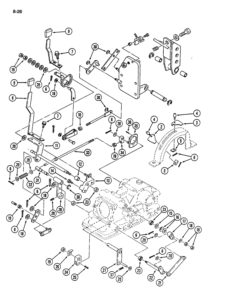 Схема запчастей Case IH 245 - (8-26) - HITCH SYSTEM, POSITION AND DRAFT CONTROL LINKAGE (08) - HYDRAULICS