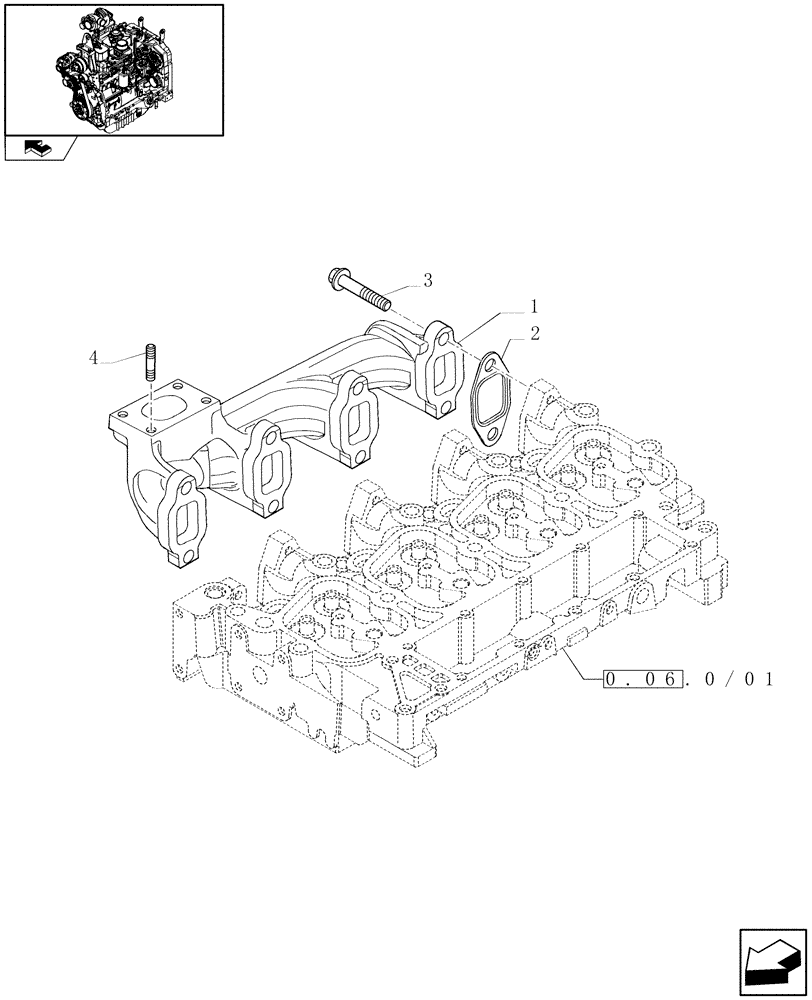 Схема запчастей Case IH FARMALL 95N - (0.07.7/01) - EXHAUST MANIFOLD (01) - ENGINE