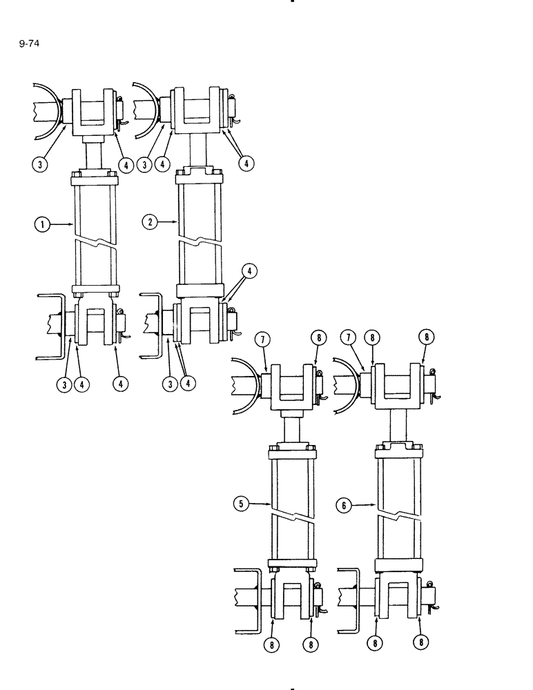 Схема запчастей Case IH 595 - (9-74) - MOUNTING SPACERS FOR END GATE HYDRAULIC CYLINDERS, MACHINES BUILT BETWEEN 1978 AND 1979 (09) - CHASSIS/ATTACHMENTS