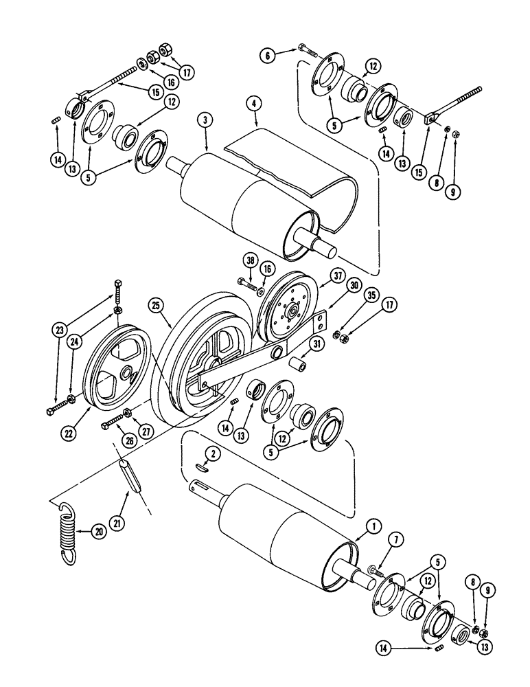 Схема запчастей Case IH 16 - (18) - UPPER BELT AND ROLLER ASSEMBLIES 