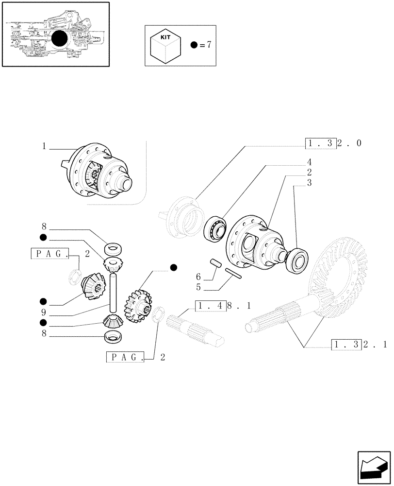 Схема запчастей Case IH JX70 - (1.32.4[01]) - DIFFERENTIAL GEARINGS - DIFFERENTIAL BOX AND GEARS (03) - TRANSMISSION