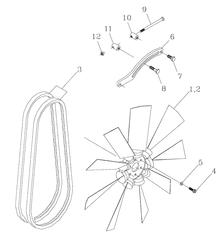 Схема запчастей Case IH 7700 - (C02[01]) - COOLING FAN AND DRIVE BELTS, 108,125 Engine & Engine Attachments