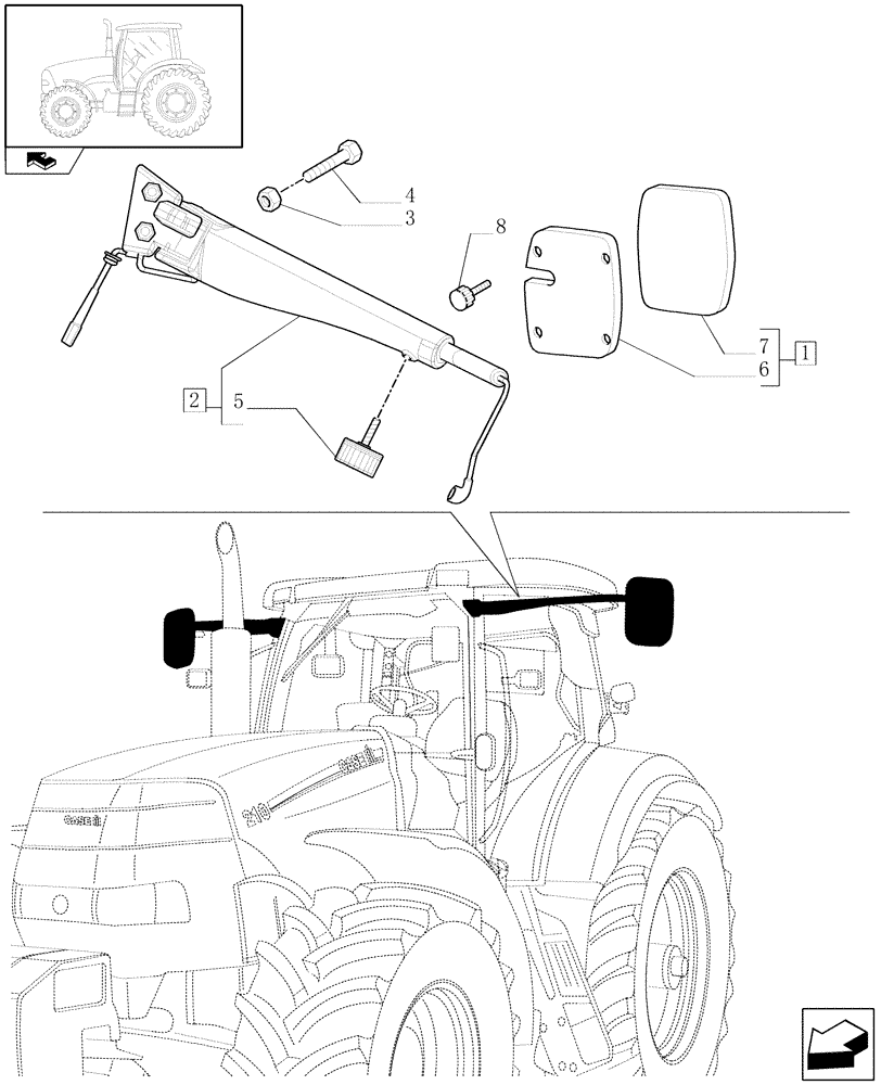 Схема запчастей Case IH PUMA 180 - (1.93.6/02[01]) - (VAR.006-008-070-079-369) ELECTRIC, TELESCOPIC SHATTERPROOF REAR VIEW MIRROR - C9027 (10) - OPERATORS PLATFORM/CAB