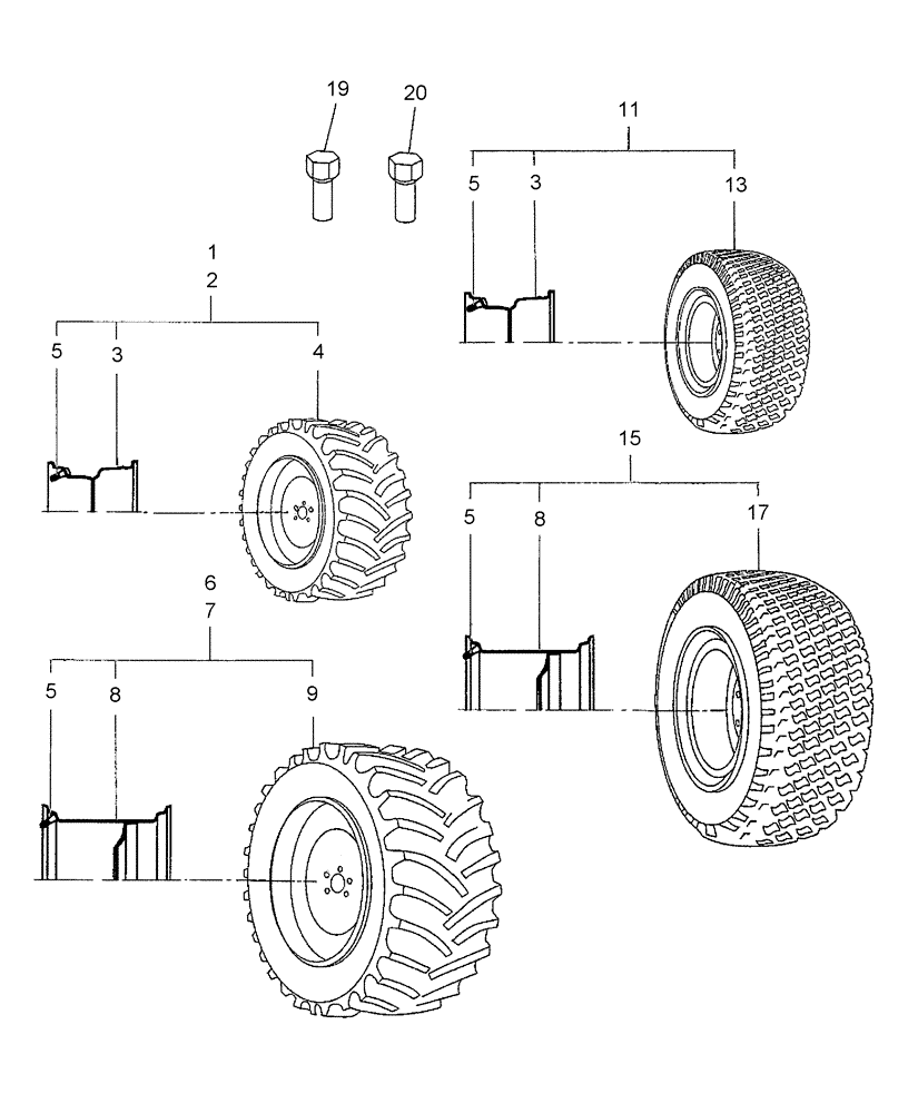 Схема запчастей Case IH DX25E - (11.01) - FRONT & REAR WHEELS (11) - WHEELS/TRACKS