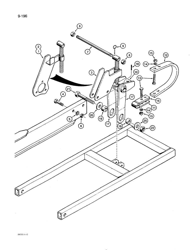 Схема запчастей Case IH 8500 - (9-196) - PRESS WHEEL FRAME CUSHION PARTS, UNITS WITH 7 INCH ROW SPACING, 45 FOOT WIDE DRILL (09) - CHASSIS/ATTACHMENTS