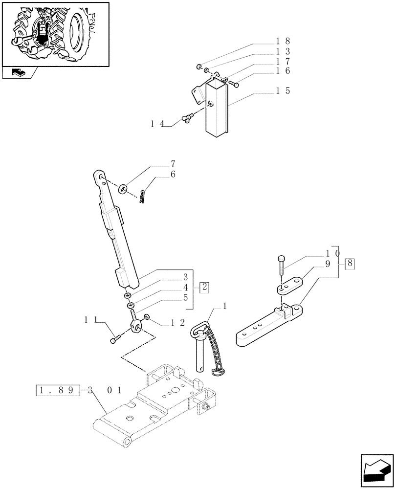 Схема запчастей Case IH MAXXUM 120 - (1.89.3[02]) - AUTOMATIC PICK UP/DROP DOWN HITCH WITH SWINGING DRAWBAR - TIE ROD AND TOW-BAR (VAR.331943) (09) - IMPLEMENT LIFT