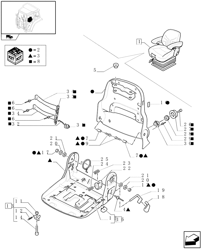 Схема запчастей Case IH FARMALL 105U - (1.93.3/02A[02]) - SWIVEL FABRIC SEAT WITH AIR SUSPENSION, SWITCH AND ARMREST - BREAKDOWN - C7342 (10) - OPERATORS PLATFORM/CAB