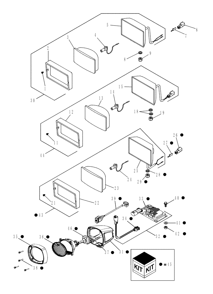 Схема запчастей Case IH MX275 - (04-37) - WORK LAMPS - ROOF AND REAR FENDERS (04) - ELECTRICAL SYSTEMS