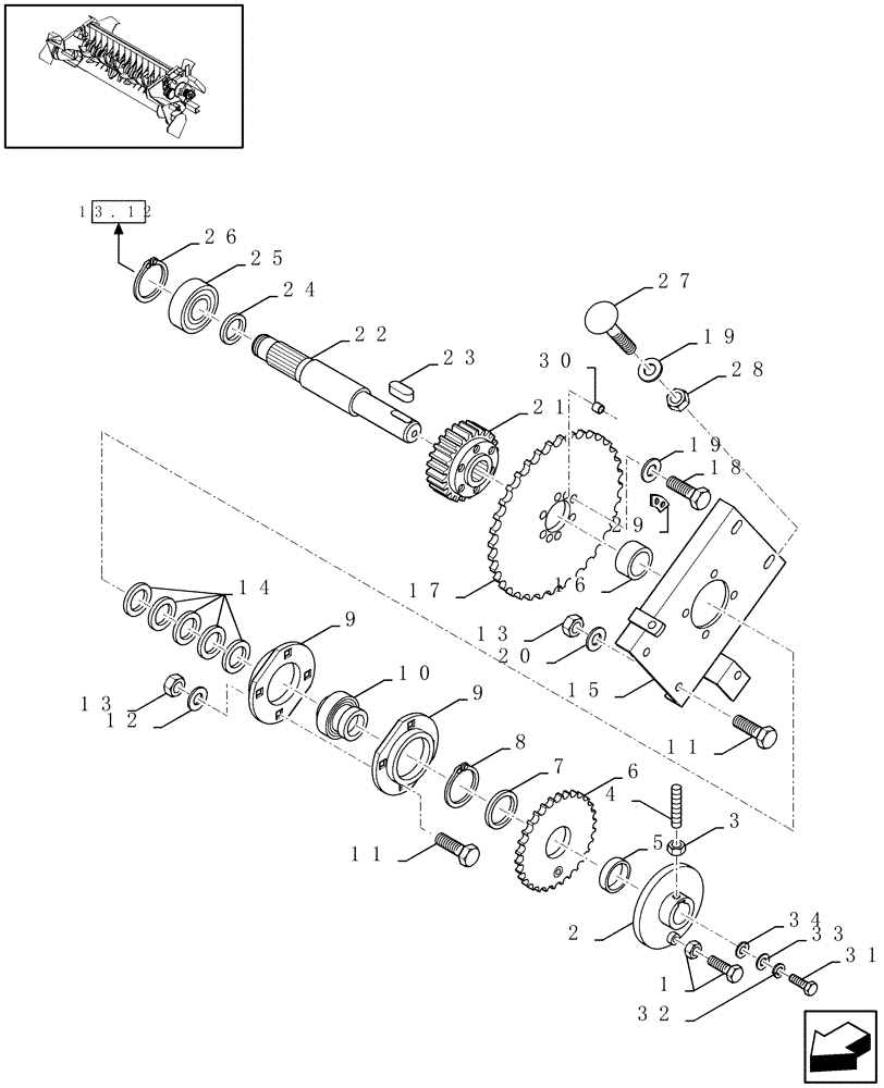 Схема запчастей Case IH RBX341 - (13.11[01]) - FEEDER AND CROPCUTTER ASSEMBLY (13) - FEEDER