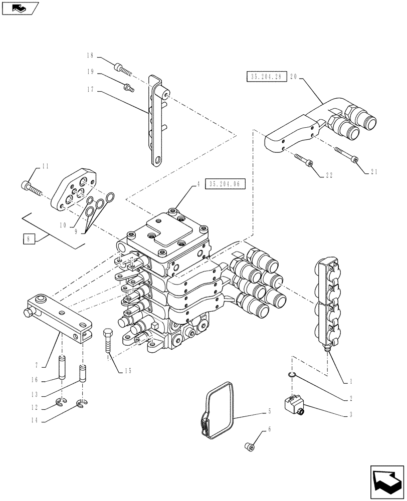 Схема запчастей Case IH PUMA 130 - (35.204.05[01]) - VAR - 743685, 333845 - MECHANICAL REAR REMOTE CONTROL VALVES - MOUNTING & ATTACHMENTS - 4 VALVE (35) - HYDRAULIC SYSTEMS