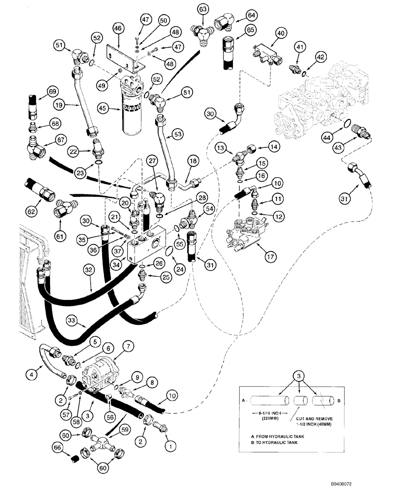 Схема запчастей Case IH 1845C - (06-06) - HYDROSTATIC - PUMP, SUPPLY AND RETURN (EUROPE), JAF0142299 - (06) - POWER TRAIN