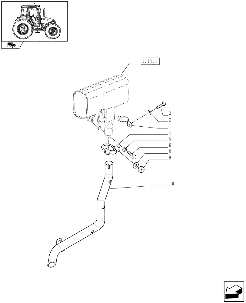 Схема запчастей Case IH FARMALL 90 - (1.15.1/02) - HORIZONTAL EXHAUST FOR UNDERHOOD MUFFLER (VAR.335150) (02) - ENGINE EQUIPMENT