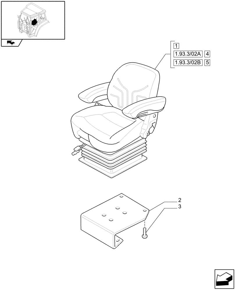 Схема запчастей Case IH FARMALL 105U - (1.93.3/02) - SWIVEL FABRIC SEAT WITH AIR SUSPENSION, SWITCH AND ARMREST - W/CAB (VAR.330859) (10) - OPERATORS PLATFORM/CAB