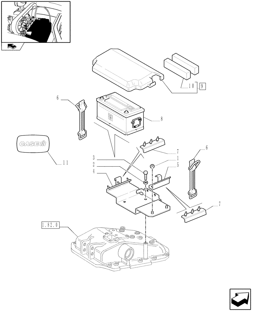 Схема запчастей Case IH FARMALL 105V - (1.74.3) - BATTERY MOUNTING (06) - ELECTRICAL SYSTEMS